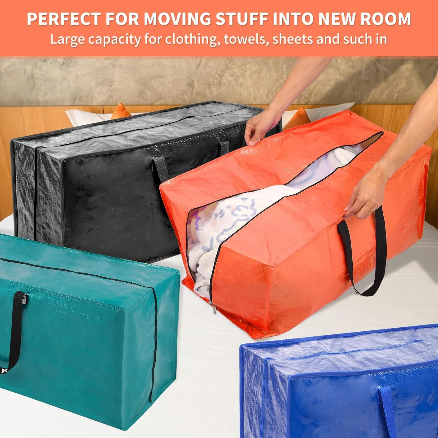 Multi Colors Moving Bags - 20 Pack Extra Large Heavy Duty Storage Bags With Zipper & Reinforce Handles | 29x14x13 Inch Moving Tote Bags Bulk For Clothing, Shoes, Travel