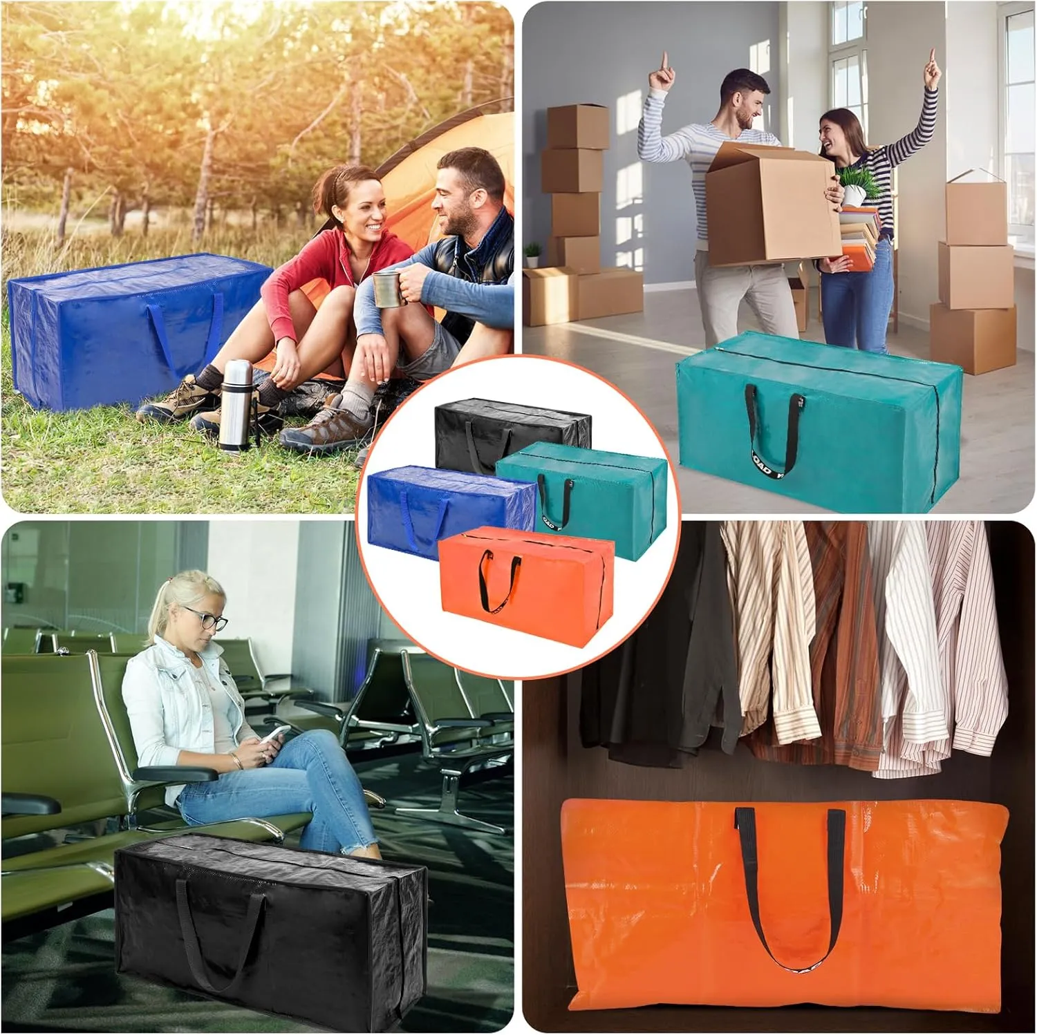Multi Colors Moving Bags - 20 Pack Extra Large Heavy Duty Storage Bags With Zipper & Reinforce Handles | 29x14x13 Inch Moving Tote Bags Bulk For Clothing, Shoes, Travel