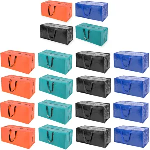 Multi Colors Moving Bags - 20 Pack Extra Large Heavy Duty Storage Bags With Zipper & Reinforce Handles | 29x14x13 Inch Moving Tote Bags Bulk For Clothing, Shoes, Travel