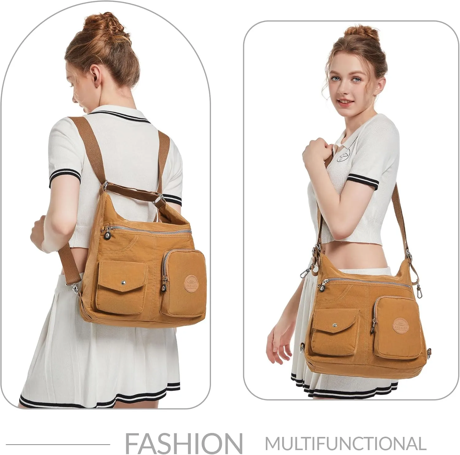 Multipurpose Hobo Purse for Women with Antitheft RFID, Waterproof Nylon Crossbody Bag Shoulder Handbag, Convertible Backpack