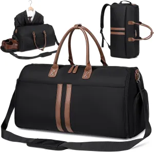Myhozee Garment Bags for Hanging Clothes Travel Carry On Duffle Bag Backpack 3 in 1 Convertible Suit Bag Suitcase Foldable Weekender Business Flight Bag with Shoes Compartment for Women Men Black