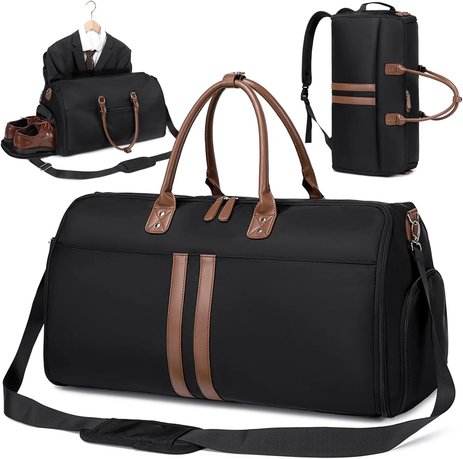 Myhozee Garment Bags for Hanging Clothes Travel Carry On Duffle Bag Backpack 3 in 1 Convertible Suit Bag Suitcase Foldable Weekender Business Flight Bag with Shoes Compartment for Women Men Black