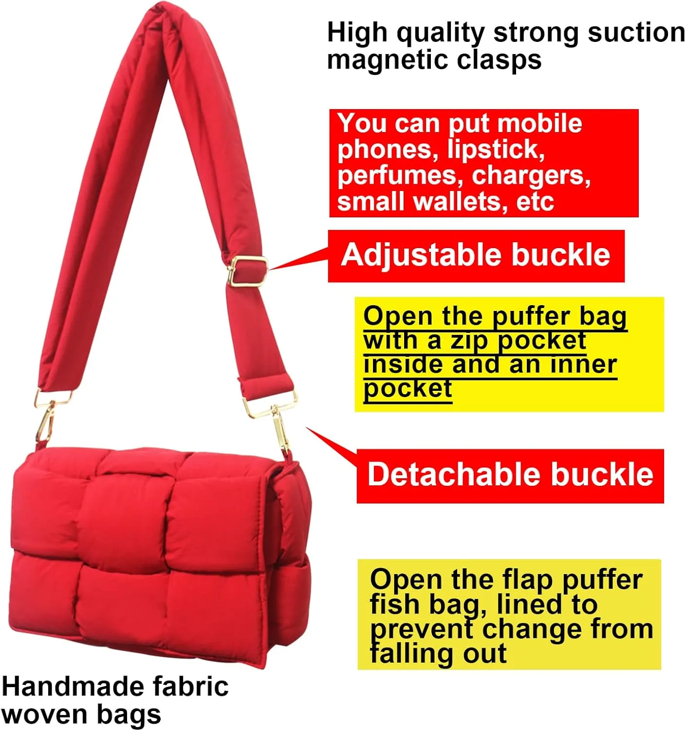 NAARIIAN Shoulder bags for women, Light-weight small puffer purses waterproof, hand-woven puffy bag crossbody handbag