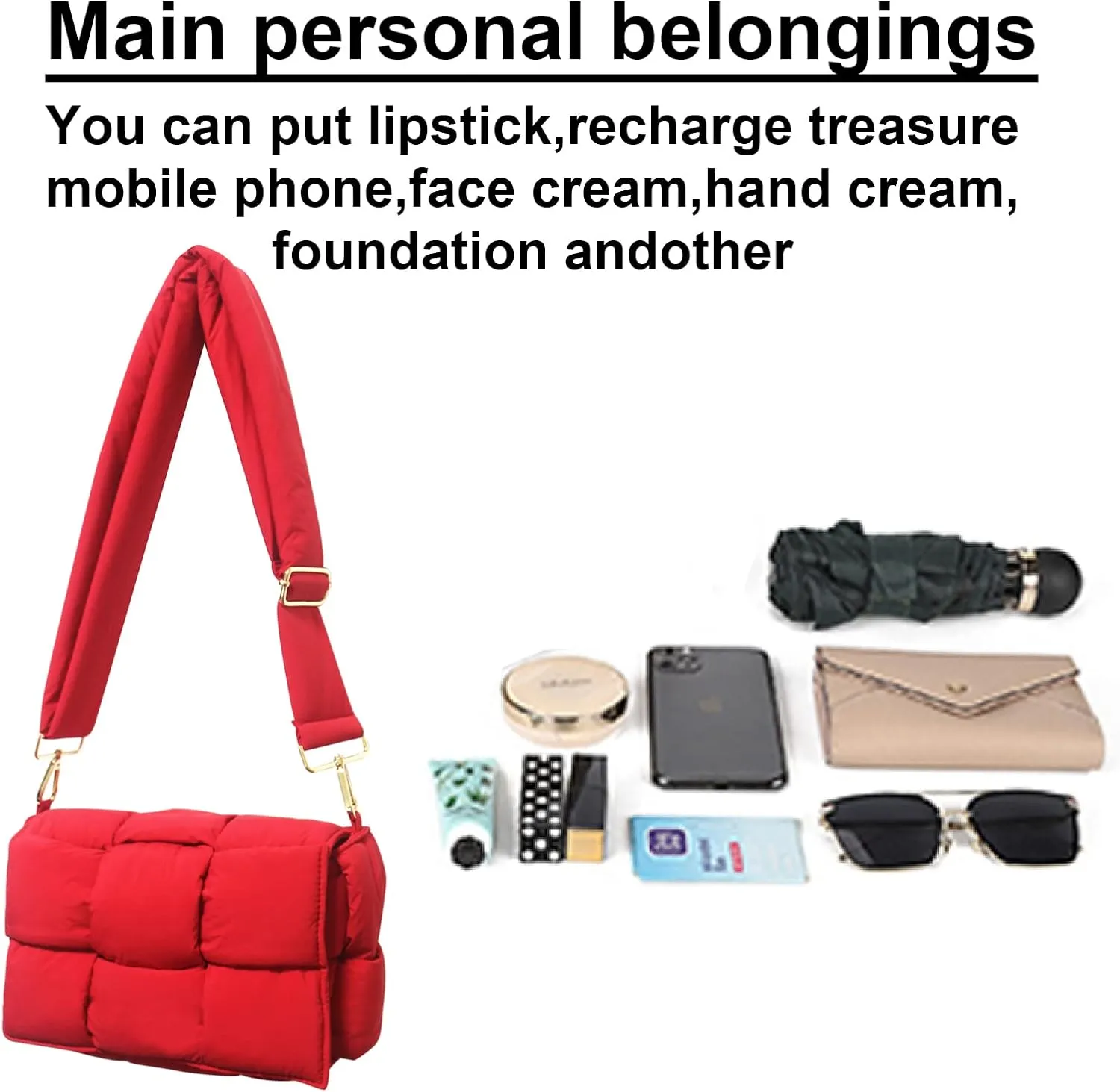 NAARIIAN Shoulder bags for women, Light-weight small puffer purses waterproof, hand-woven puffy bag crossbody handbag