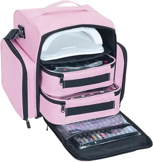 Nail Polish Organizer Holds 60 Bottles and a Nail Lamp,Portable Travel Case with 2 Removable Bags and Tools Storage Pockets Pink