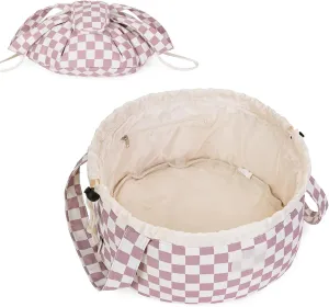 Narwey Barrel Drawstring Checkered Makeup Bag Large Cosmetic Bag Make up Bags Toiletry Bag Travel Bags for Toiletries Organizer for Women Gift for Teen Girls (Dusty Rose Checkerboard) (Patent)