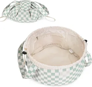 Narwey Barrel Drawstring Checkered Makeup Bag Large Cosmetic Bag Make up Bags Toiletry Bag Travel Bags for Toiletries Organizer for Women Gift for Teen Girls (Mint Green Checkerboard) (Patent)