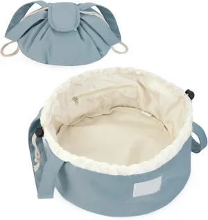 Narwey Barrel Drawstring Makeup Bag Large Floral Cosmetic Bag Make up Bags Toiletry Bag Travel Bags for Toiletries Organizer for Women Gift for Teen Girls (Greyish Blue) (Patent)