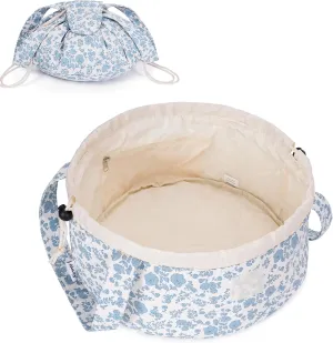 Narwey Barrel Drawstring Makeup Bag Large Floral Cosmetic Bag Make up Bags Toiletry Bag Travel Bags for Toiletries Organizer for Women Gift for Teen Girls (Little Blue Flower) (Patent)