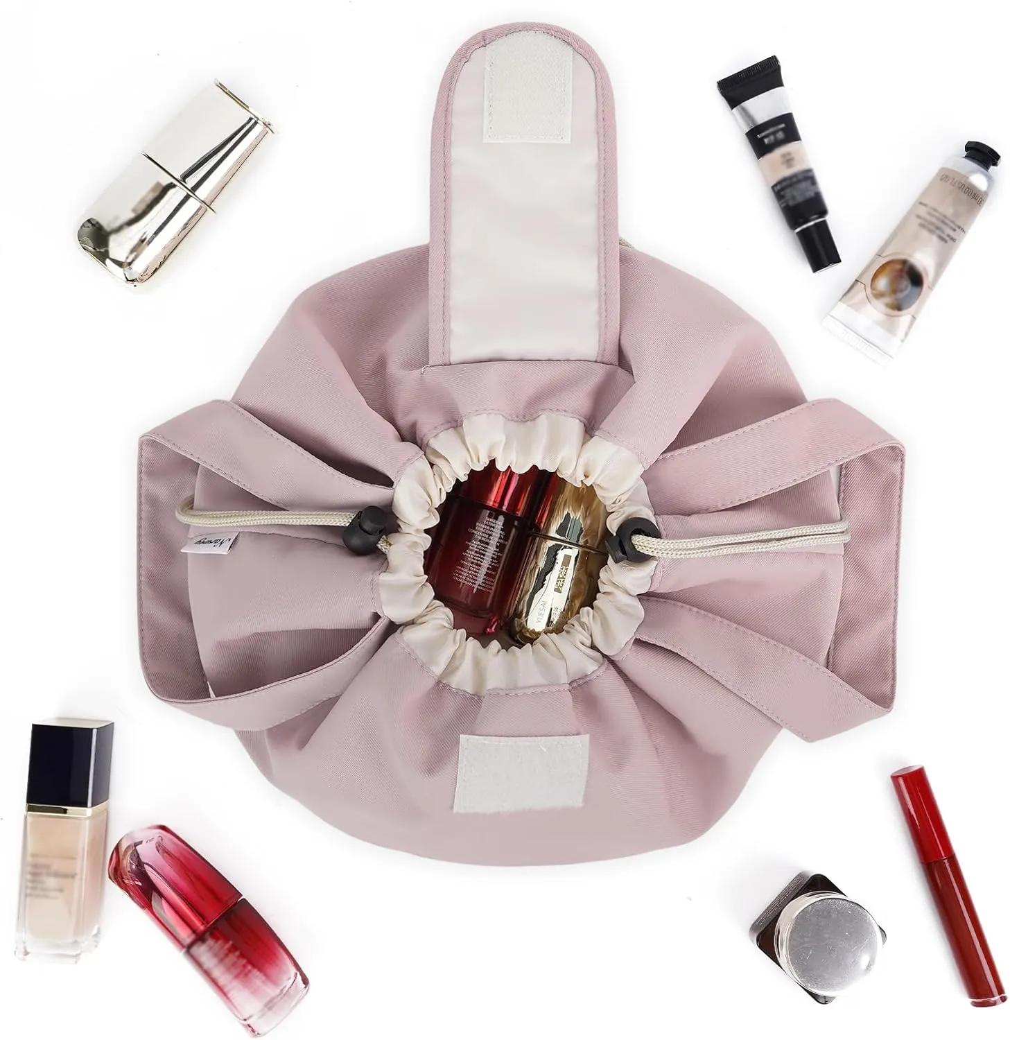 Narwey Barrel Drawstring Makeup Bag Pink Large Cosmetic Bag Make up Bags Toiletry Bag Travel Bags for Toiletries Organizer for Women Gift for Teen Girls (Dusty Rose) (Patent)