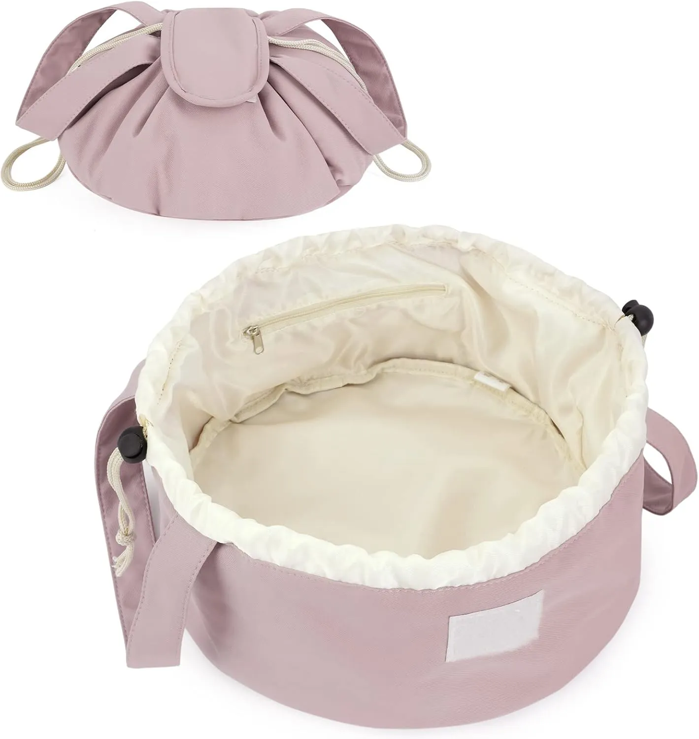 Narwey Barrel Drawstring Makeup Bag Pink Large Cosmetic Bag Make up Bags Toiletry Bag Travel Bags for Toiletries Organizer for Women Gift for Teen Girls (Dusty Rose) (Patent)