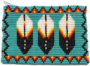 Native American Inspired Feather Czech Glass Seed Bead Coin Purse Pouch - Handmade Tribal Bags (Turquoise)