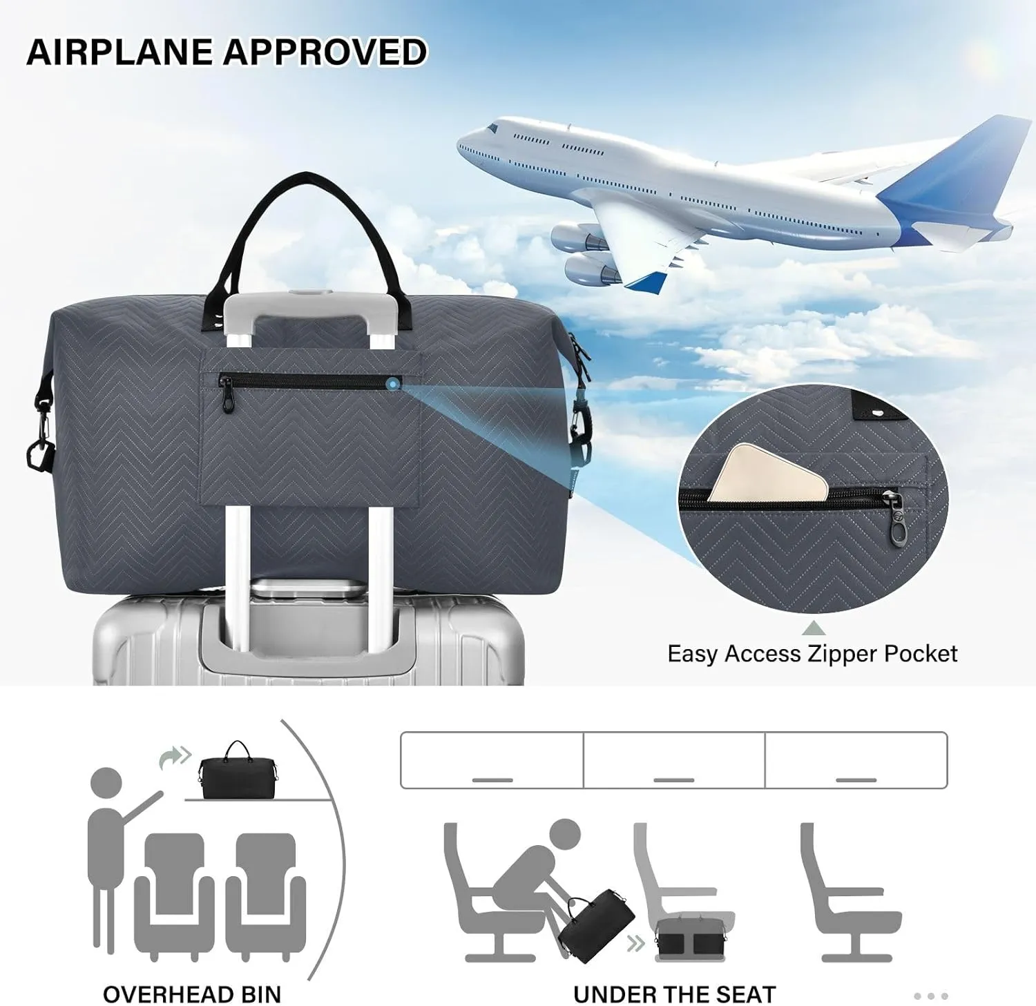 Navy Blue Travel Duffel Bag with Toiletry Bag Weekender Bag for Carry on Sports Gym Bag for Gym Yoga Sports