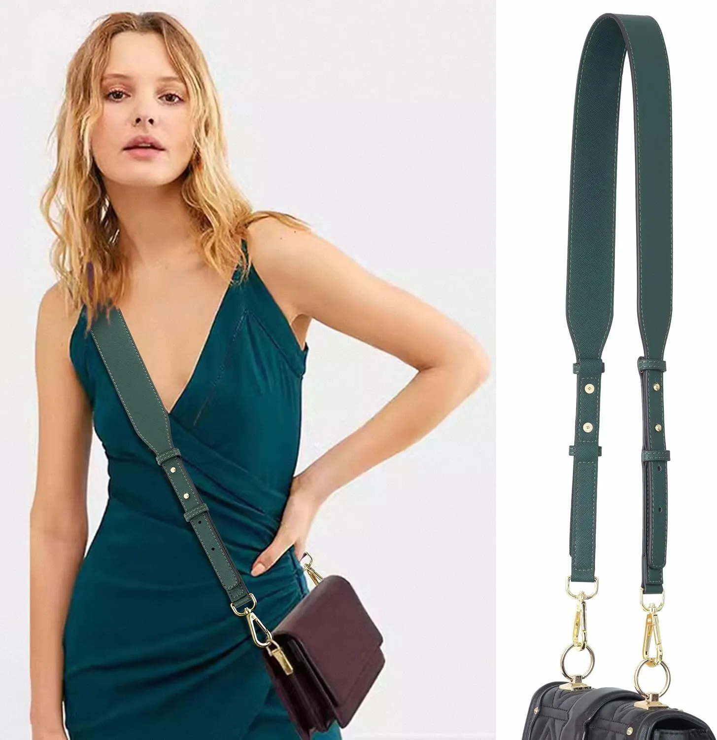 Nefelibata Purse Strap,Leather Purse Straps Replacement Crossbody,Retro Personalized Crossbody Bag Straps with Customized Metal Buckle for Handbag,Shoulder Bags(Christmas Green)