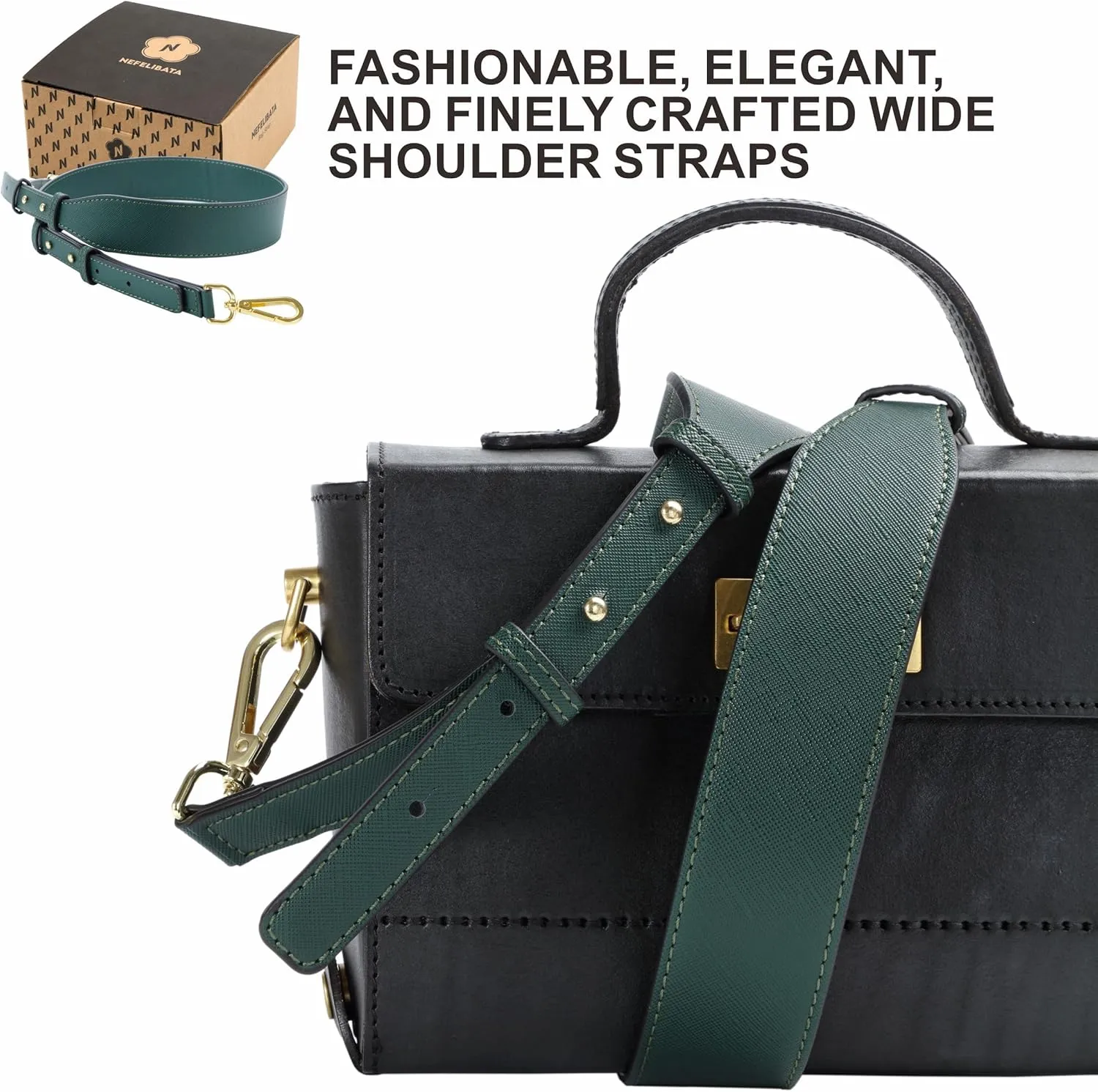 Nefelibata Purse Strap,Leather Purse Straps Replacement Crossbody,Retro Personalized Crossbody Bag Straps with Customized Metal Buckle for Handbag,Shoulder Bags(Christmas Green)