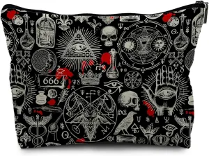 Nogrit Gothic Black Makeup Bag, Halloween Gifts for Women, Retro Small Cosmetic Bag for Purse, PU