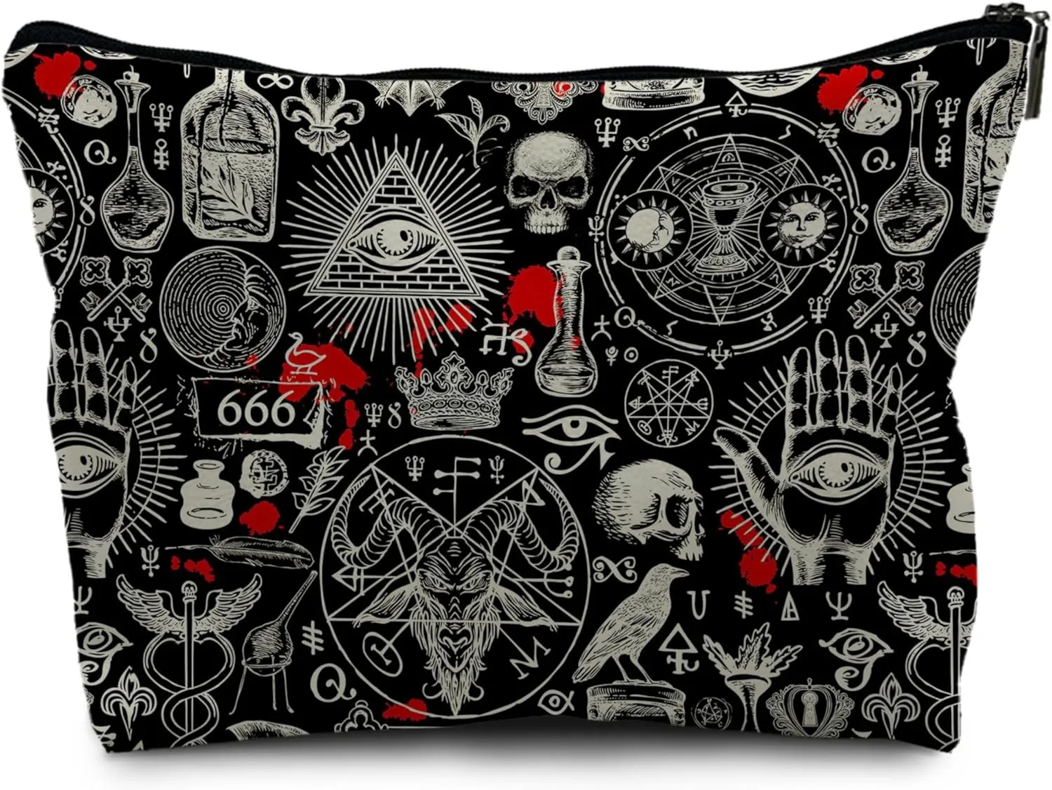 Nogrit Gothic Black Makeup Bag, Halloween Gifts for Women, Retro Small Cosmetic Bag for Purse, PU