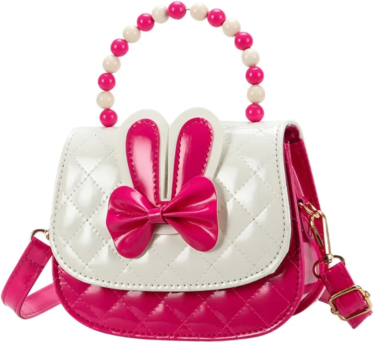 NOLITOY Bowknot Bunny Crossbody Bag for Little Cute Cartoon Shoulder Handbag with Detachable Strap and Beaded Handle Stylish Design with Double Pockets for Everyday Use