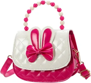 NOLITOY Bowknot Bunny Crossbody Bag for Little Cute Cartoon Shoulder Handbag with Detachable Strap and Beaded Handle Stylish Design with Double Pockets for Everyday Use