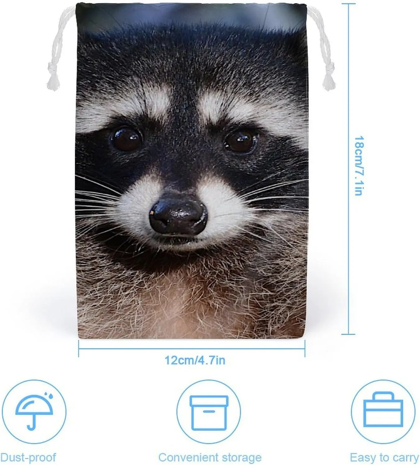 Northern Raccoon's Face Fashion Drawstring Bags Jewelry Party Favor Bag Pouch Coin Purse for Shopping Storage 12 * 18cm