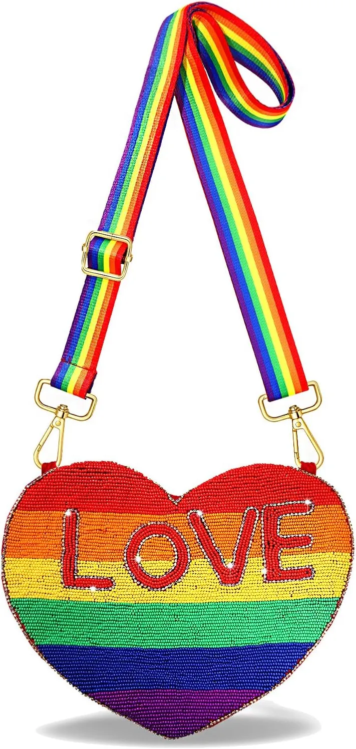 NVENF Rainbow Purse Pride Rainbow Beaded Purse Bisexual LGBTQ Crossbody Shoulder Bag Pride Month Accessory Party Favors Gifts