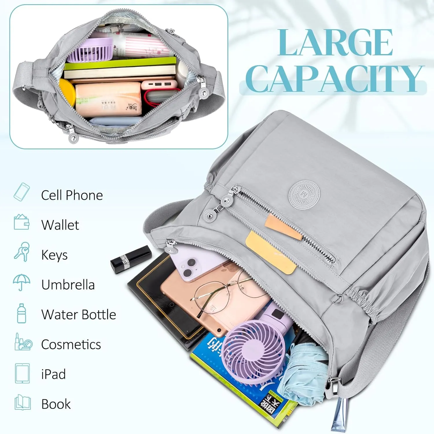 Nylon Crossbody Bags for Women Waterproof Lightweight Large Travel Purses Multi-Pocket Pocketbooks Shoulder Bag