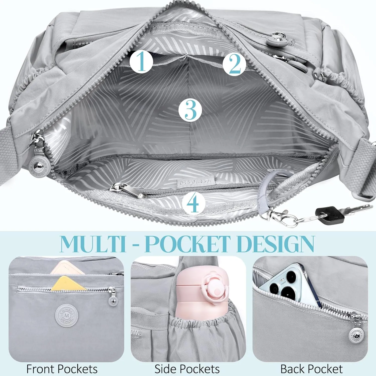 Nylon Crossbody Bags for Women Waterproof Lightweight Large Travel Purses Multi-Pocket Pocketbooks Shoulder Bag