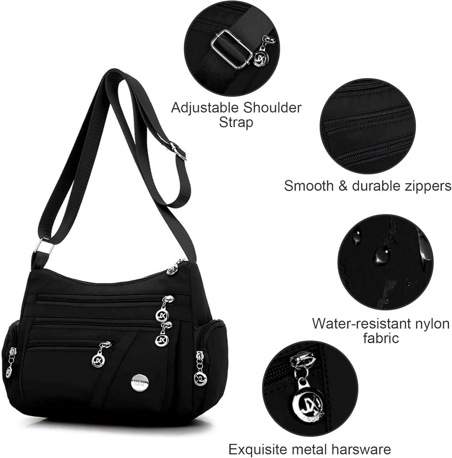 Nylon Crossbody Bags for Women Waterproof Shoulder Bag Ladies Multi Pocket Tote Handbag Travel Messenger Bag