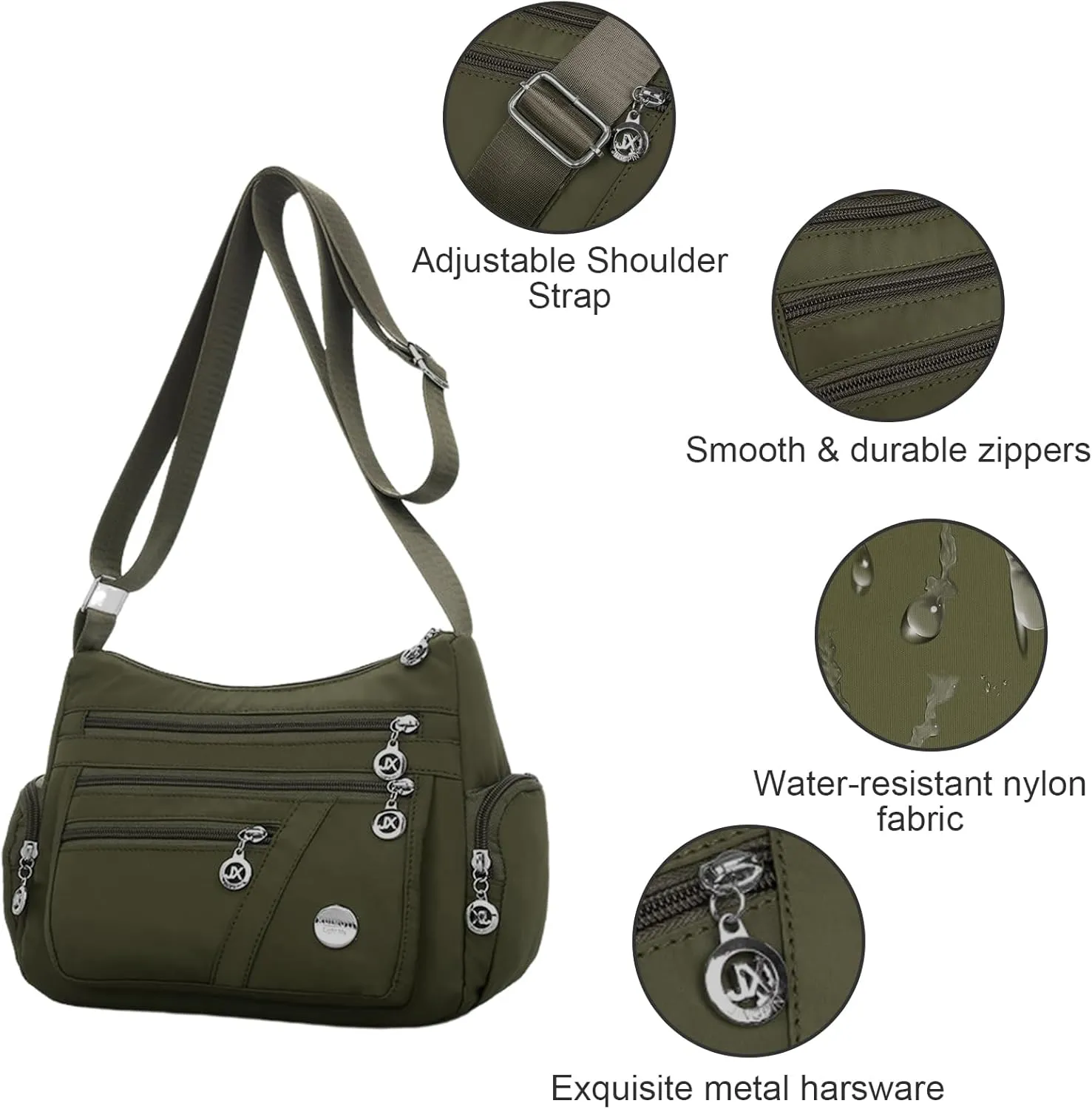 Nylon Crossbody Bags for Women Waterproof Shoulder Bag Ladies Multi Pocket Tote Handbag Travel Messenger Bag