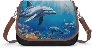 Ocean Dolphins Coral Tropical Fish Crossbody Bags for Women Shoulder Bag Flap Handbags Leather Cross Body Purse