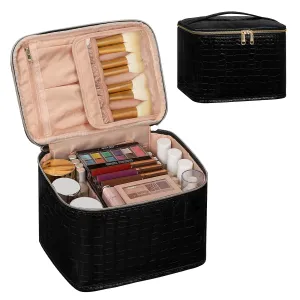 OCHEAL Travel Makeup Bag, Cosmetic Bags for Women Makeup Case Organizer Large Capacity Travel Toiletry Bag Storage Bags with Divider and Handle for Cosmetics Toiletries Brushes Tools-Black