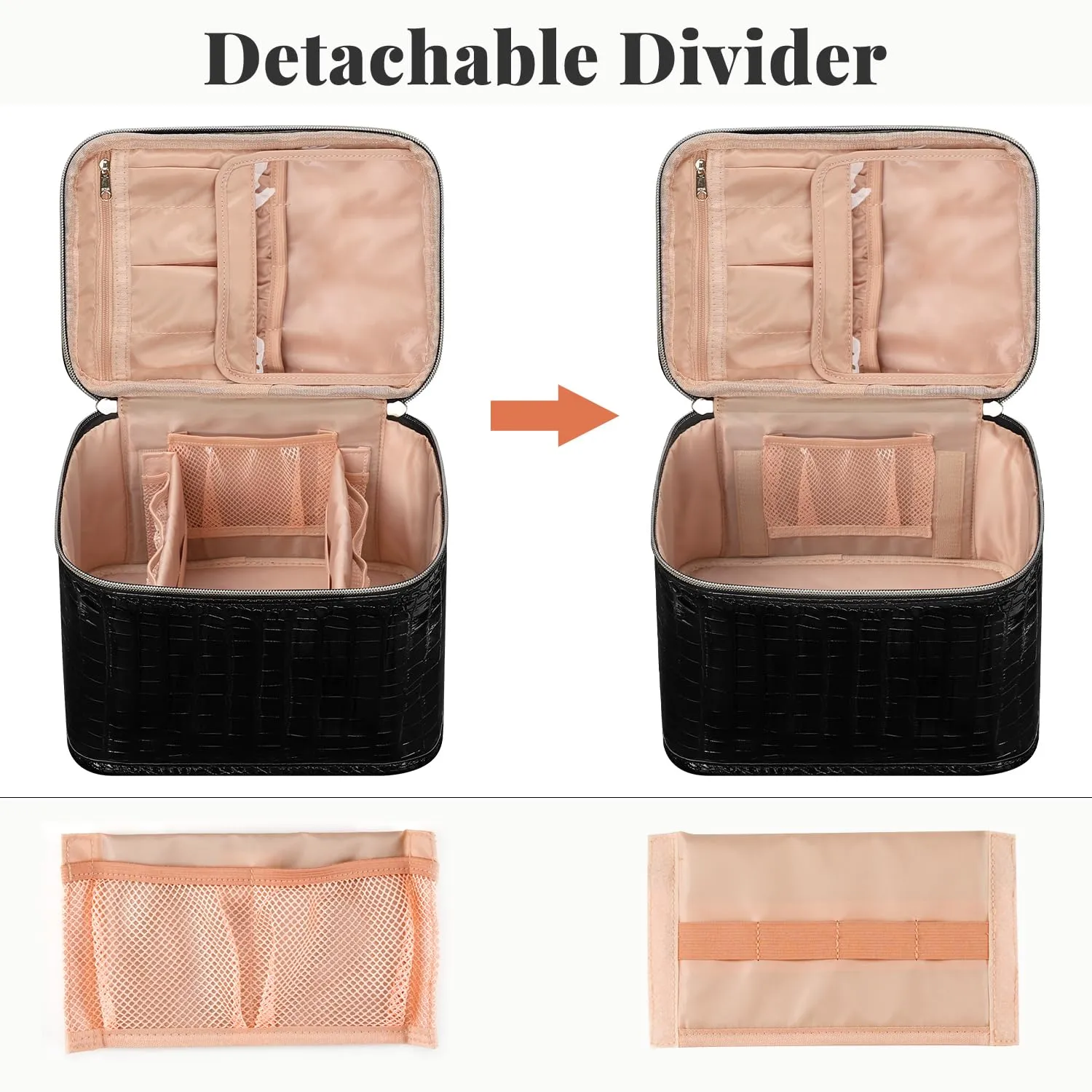 OCHEAL Travel Makeup Bag, Cosmetic Bags for Women Makeup Case Organizer Large Capacity Travel Toiletry Bag Storage Bags with Divider and Handle for Cosmetics Toiletries Brushes Tools-Black