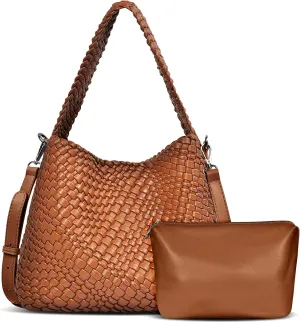OlyPegic Woven Bag for Women, Woven Tote Bag Vegan Leather Retro Handbag, Handmade Summer Beach Bag Large Capacity Bags