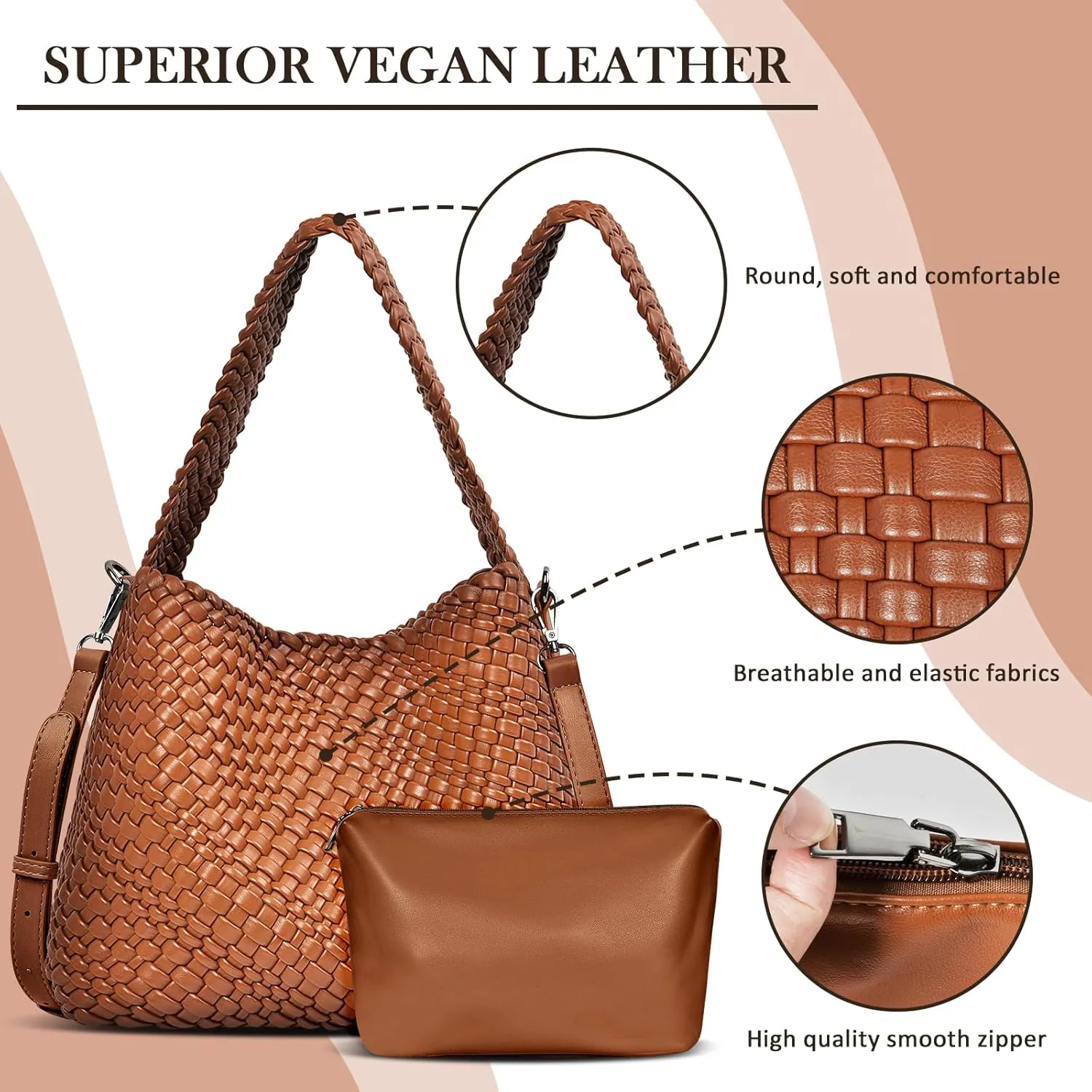 OlyPegic Woven Bag for Women, Woven Tote Bag Vegan Leather Retro Handbag, Handmade Summer Beach Bag Large Capacity Bags