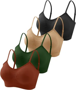 Omisy 4 Pieces V Neck Padded Bralette Cami Bra Wireless Tank Top Sports Bra with Adjustable Straps