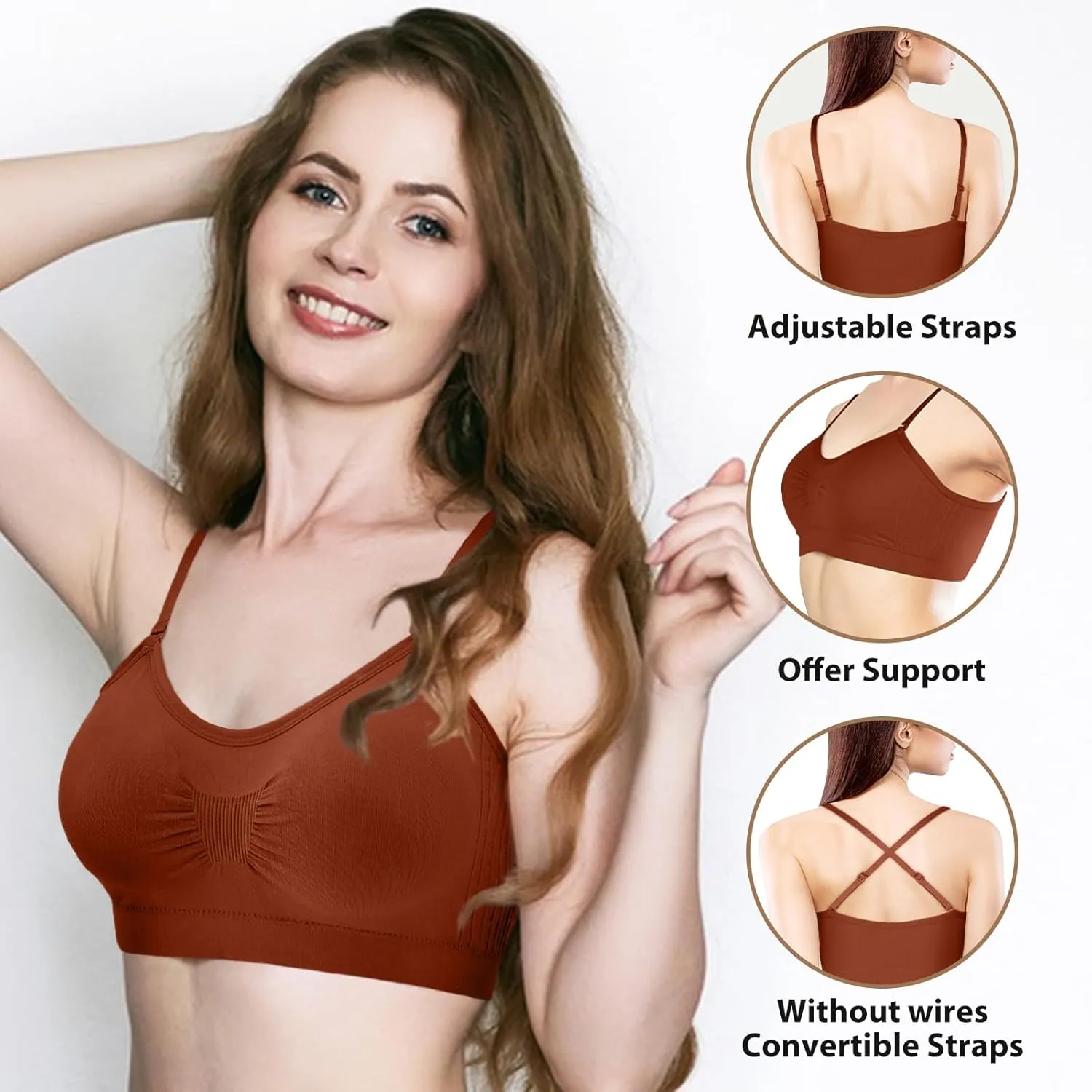 Omisy 4 Pieces V Neck Padded Bralette Cami Bra Wireless Tank Top Sports Bra with Adjustable Straps