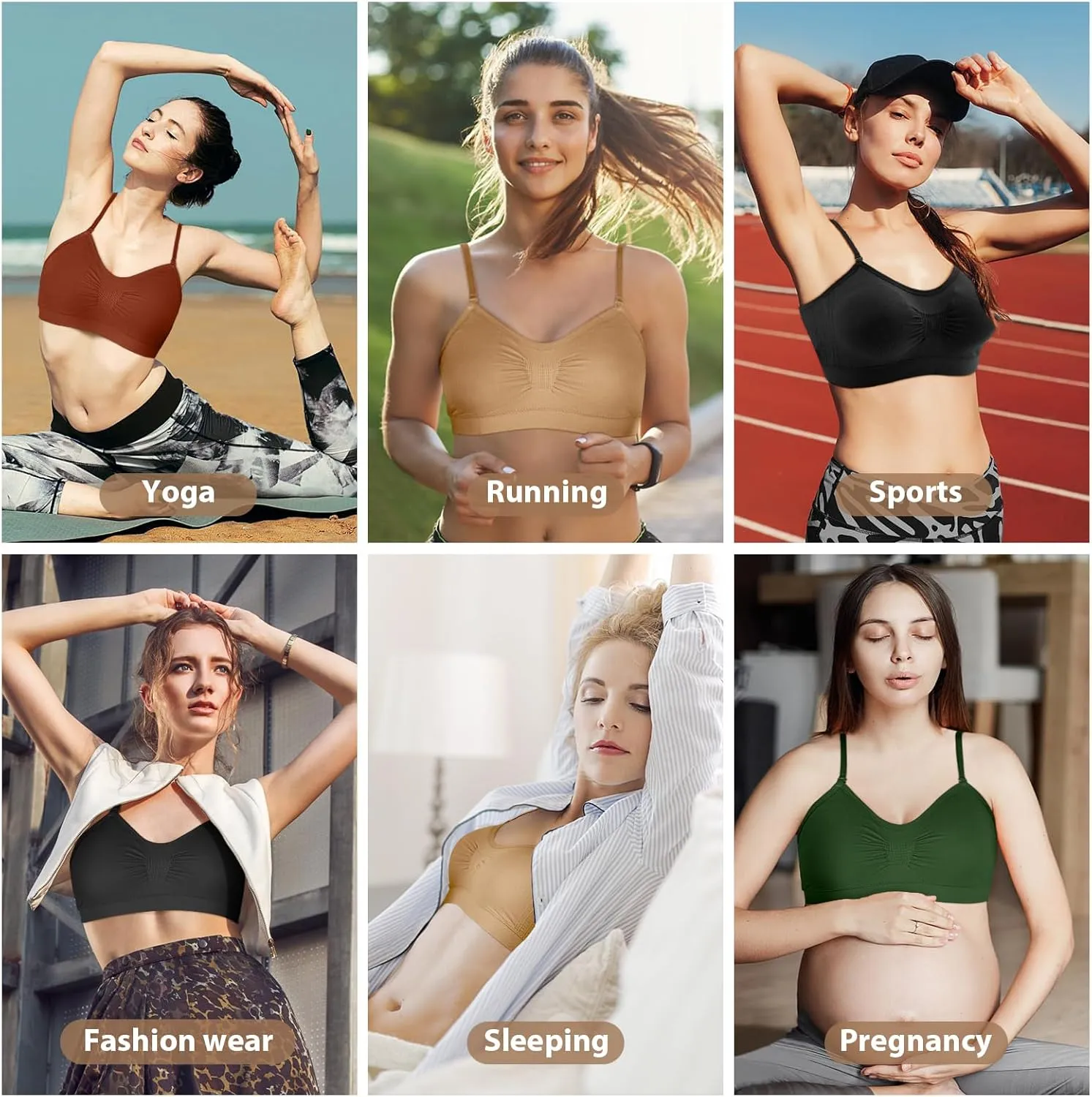 Omisy 4 Pieces V Neck Padded Bralette Cami Bra Wireless Tank Top Sports Bra with Adjustable Straps