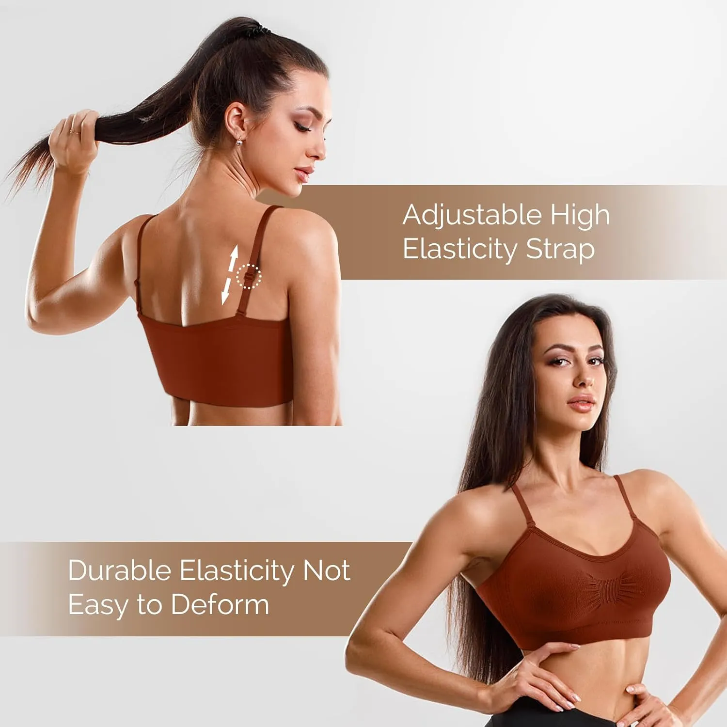 Omisy 4 Pieces V Neck Padded Bralette Cami Bra Wireless Tank Top Sports Bra with Adjustable Straps