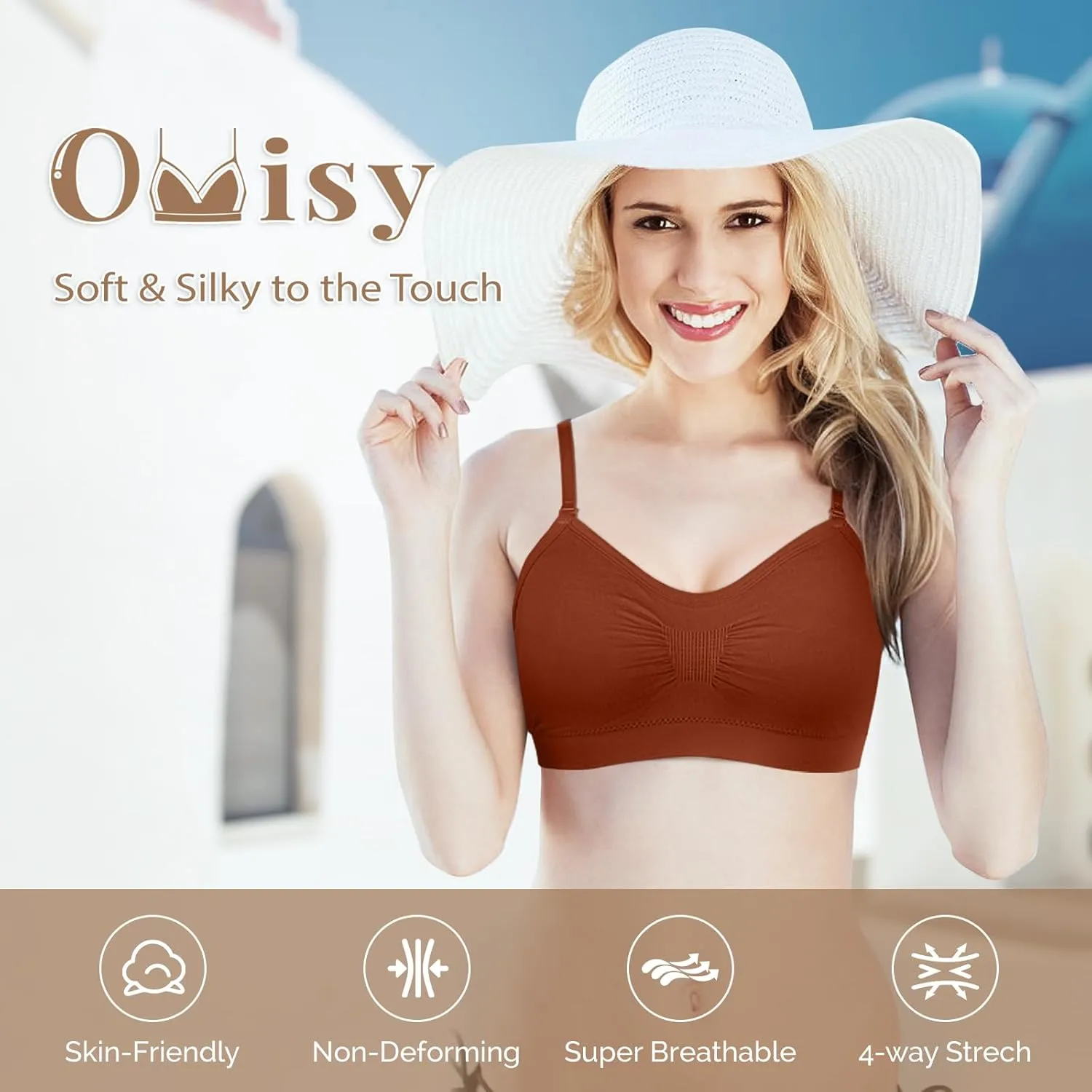 Omisy 4 Pieces V Neck Padded Bralette Cami Bra Wireless Tank Top Sports Bra with Adjustable Straps