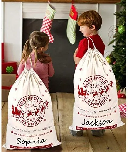 OurWarm 2PCS Large Christmas Gifts Bags, Canvas Blank Storage Bags with Drawstring for Christmas Holiday Party Decorations, 28 x 20 Inch