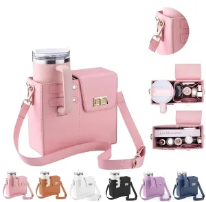 Outdoor Portable Crossbody Water Cup Storage Bag,Wear-Resistant Water Bottle Bag for Stanley 40 oz Tumble.Crossbody Bags for Women, Multifunctional Adjustable Shoulder Strap (pink)