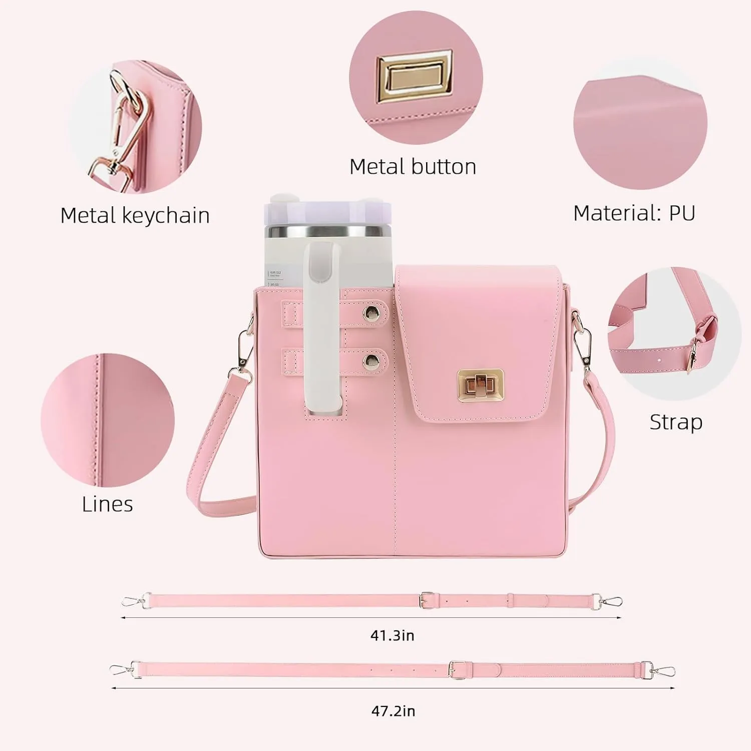 Outdoor Portable Crossbody Water Cup Storage Bag,Wear-Resistant Water Bottle Bag for Stanley 40 oz Tumble.Crossbody Bags for Women, Multifunctional Adjustable Shoulder Strap (pink)