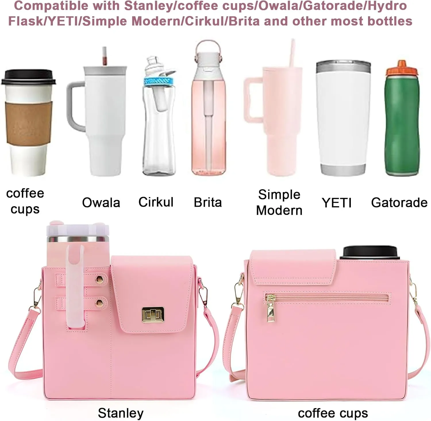 Outdoor Portable Crossbody Water Cup Storage Bag,Wear-Resistant Water Bottle Bag for Stanley 40 oz Tumble.Crossbody Bags for Women, Multifunctional Adjustable Shoulder Strap (pink)