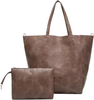 Oversized Work Tote Bag for Women Soft PU Leather Shoulder Satchel Messenger Bag Handbag Travel Purse 2pcs