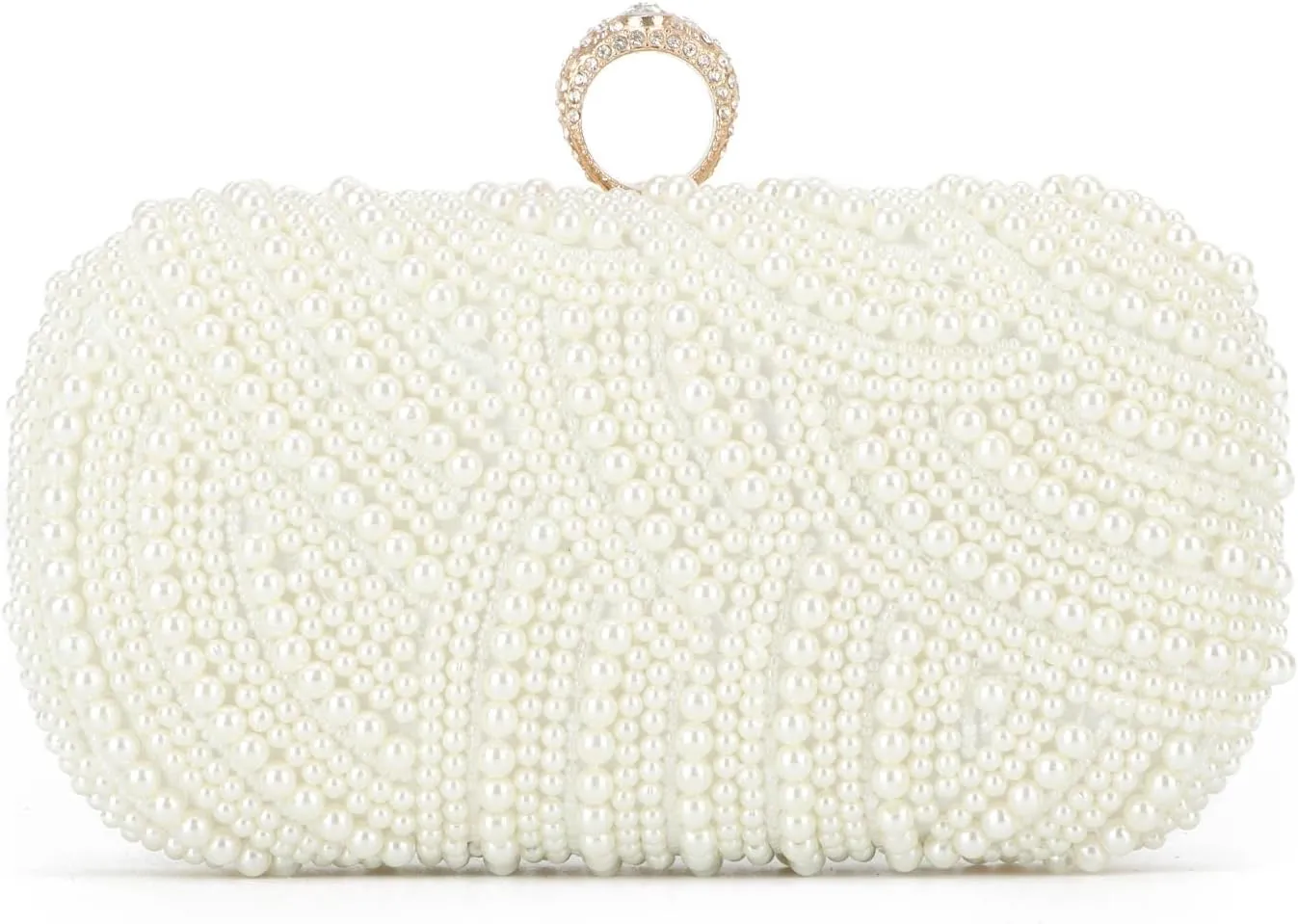 Oweisong Pearl Clutch Purses for Women Wedding Ivory Bridal Evening Bag Formal Party White Beaded Shoulder Handbag
