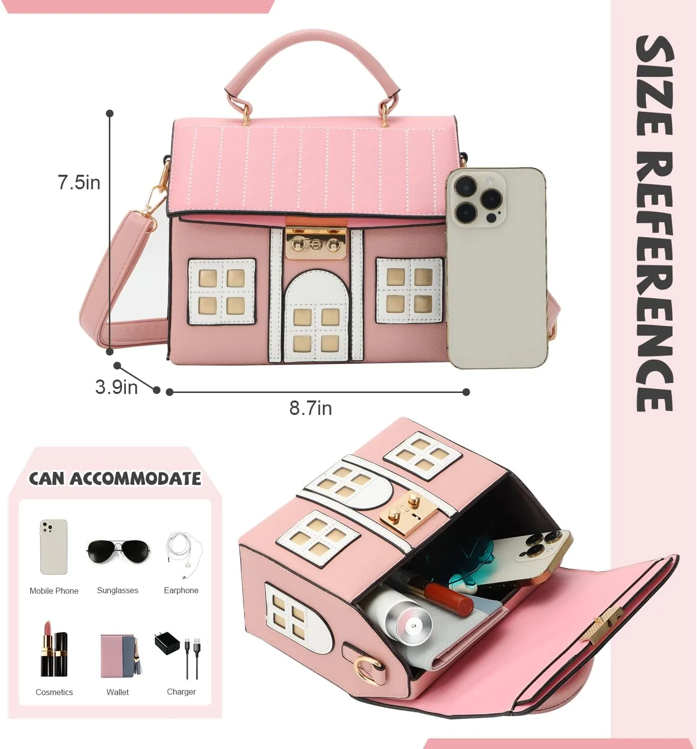 Oweisong Unique Novelty Purse for Women Cute House Shape Handbag Tote Leather Fun Cellphone Crossbody Shoulder Bag