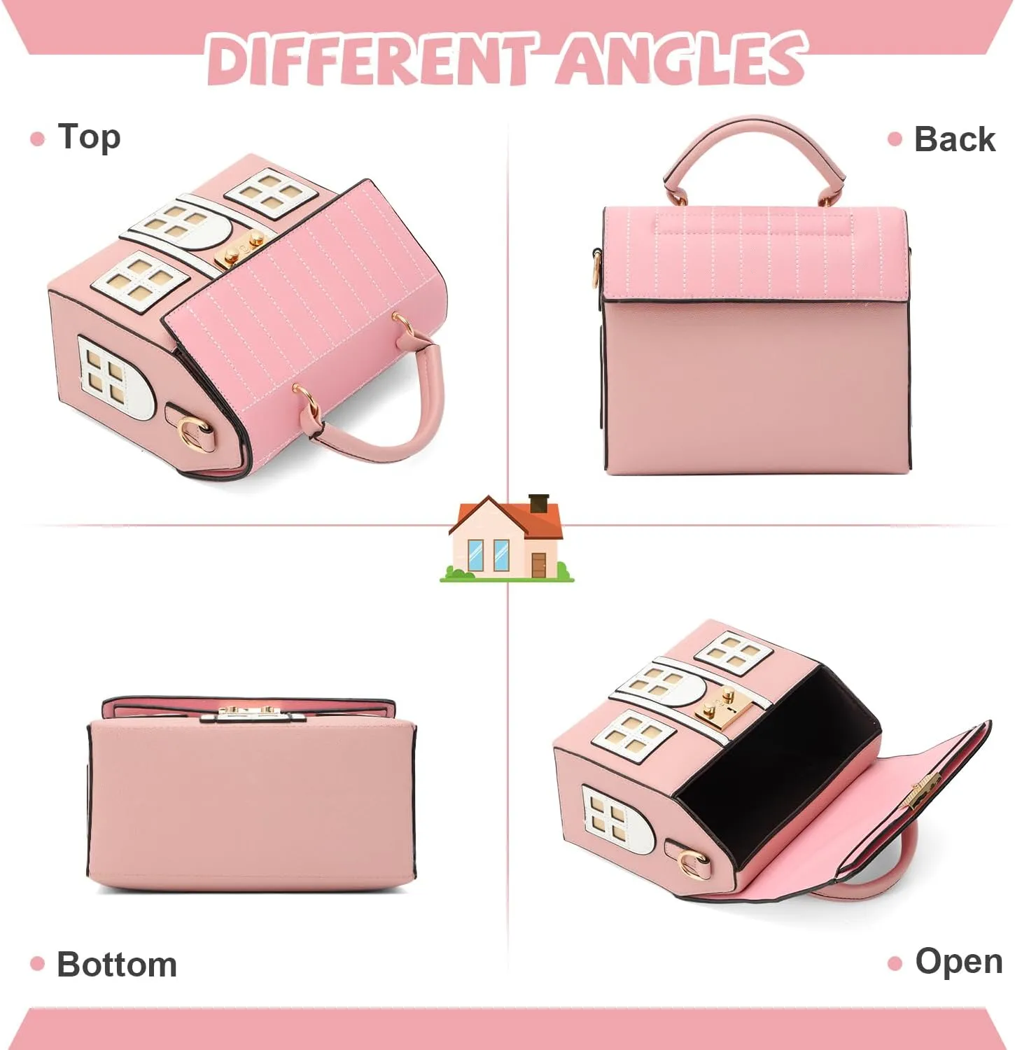 Oweisong Unique Novelty Purse for Women Cute House Shape Handbag Tote Leather Fun Cellphone Crossbody Shoulder Bag