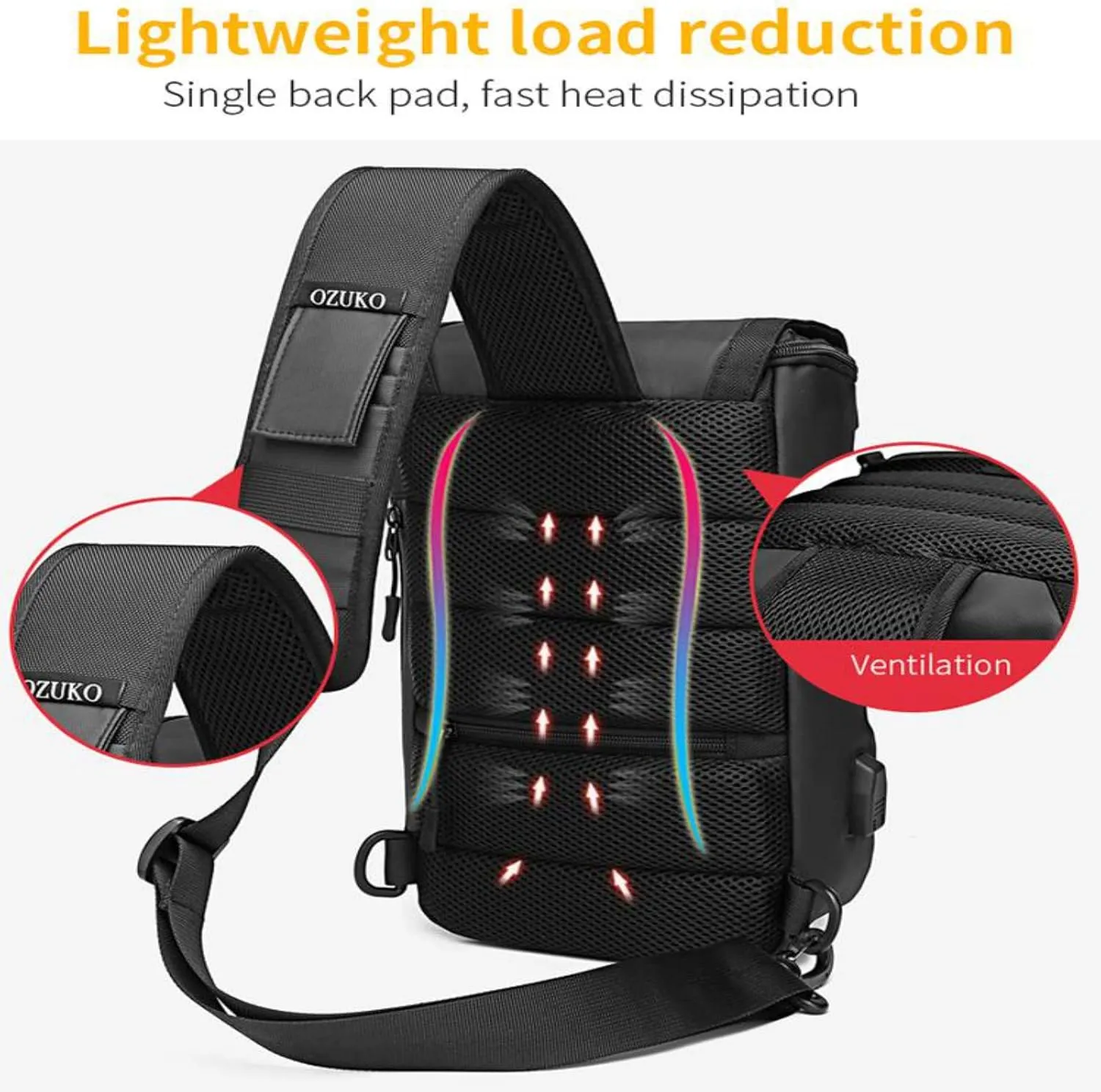 OZUKO Sling Backpack USB Anti-Theft Men'S Chest Bag Casual Shoulder Bag