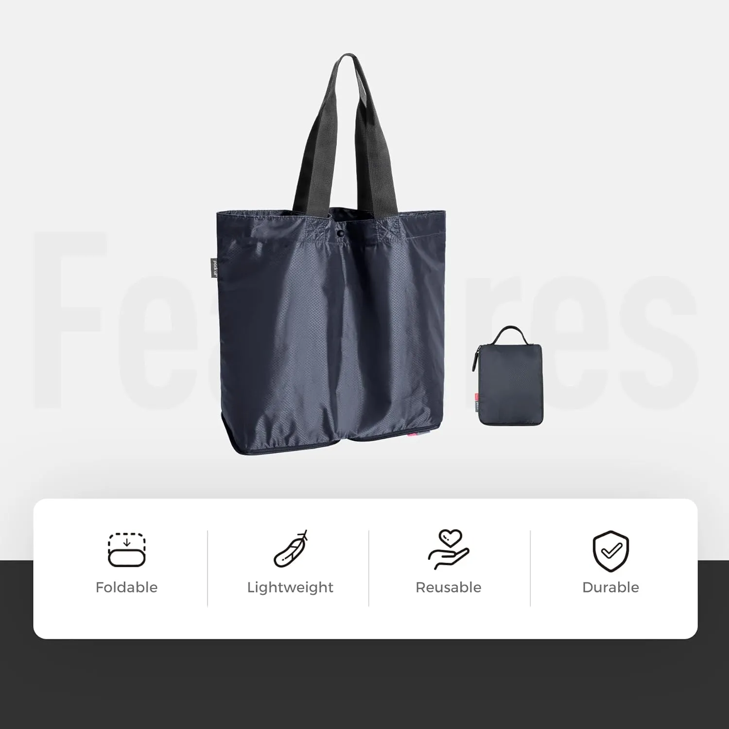 pack all 16L Lightweight Packable Tote Bag, Water Resistant Foldable Grocery Bag, Reusable Shopping Bag