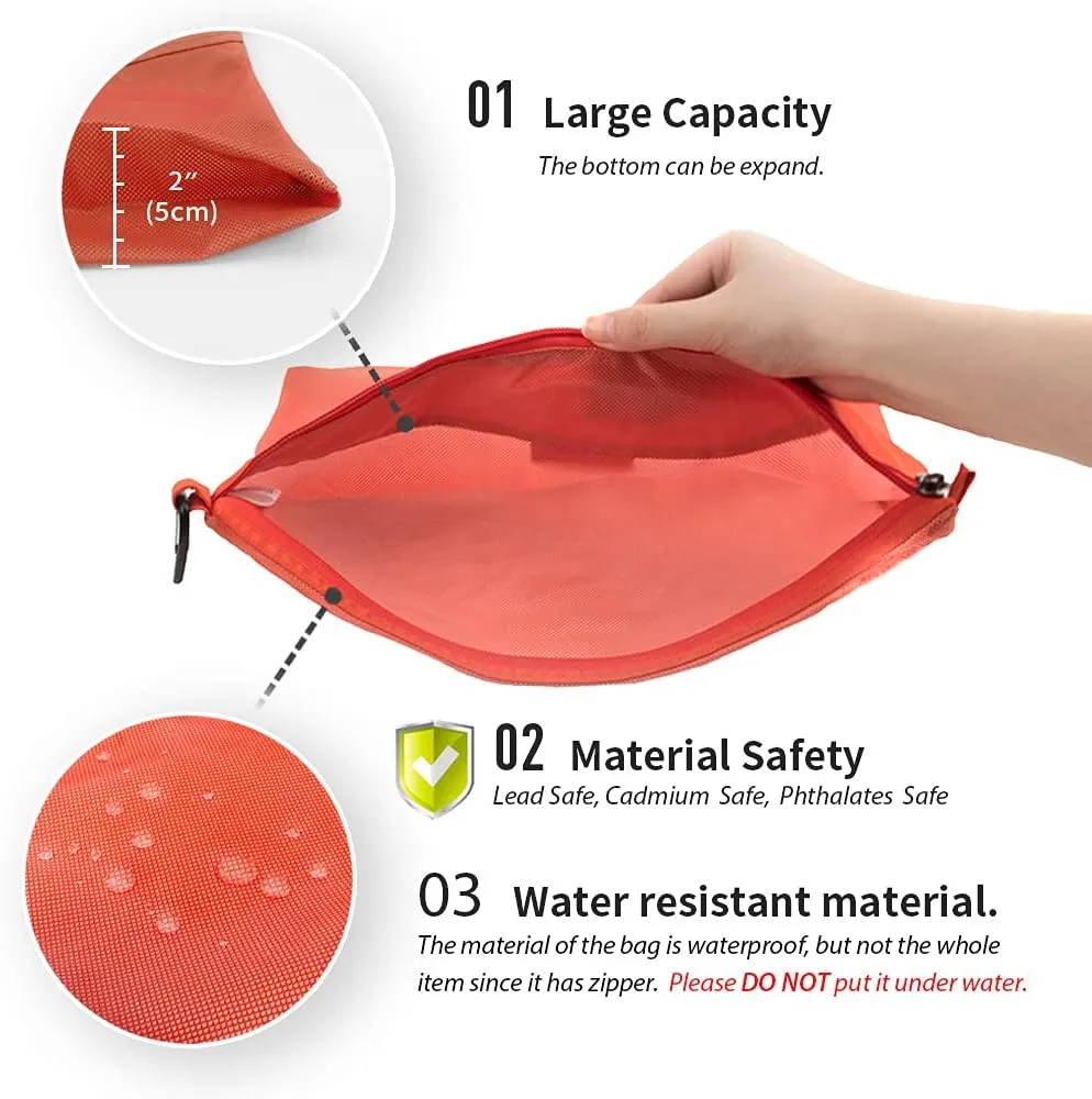 pack all Water-resistant Material Zipper Pouch, Mesh Zipper Bags for Storage, Travel, Office (Orange, Medium)